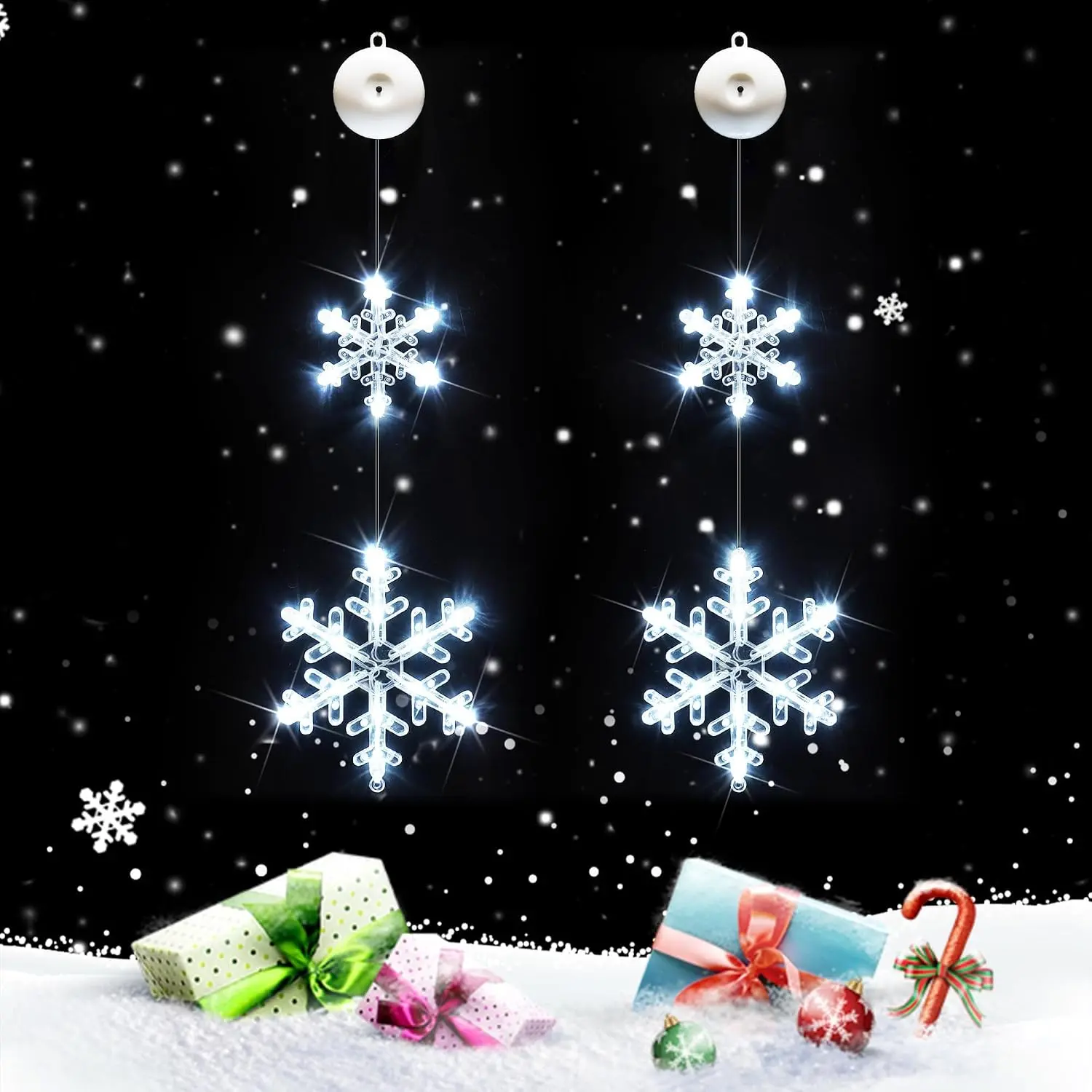 Christmas Window Lights Decoration, 2 count Snowflake Lights Cool White