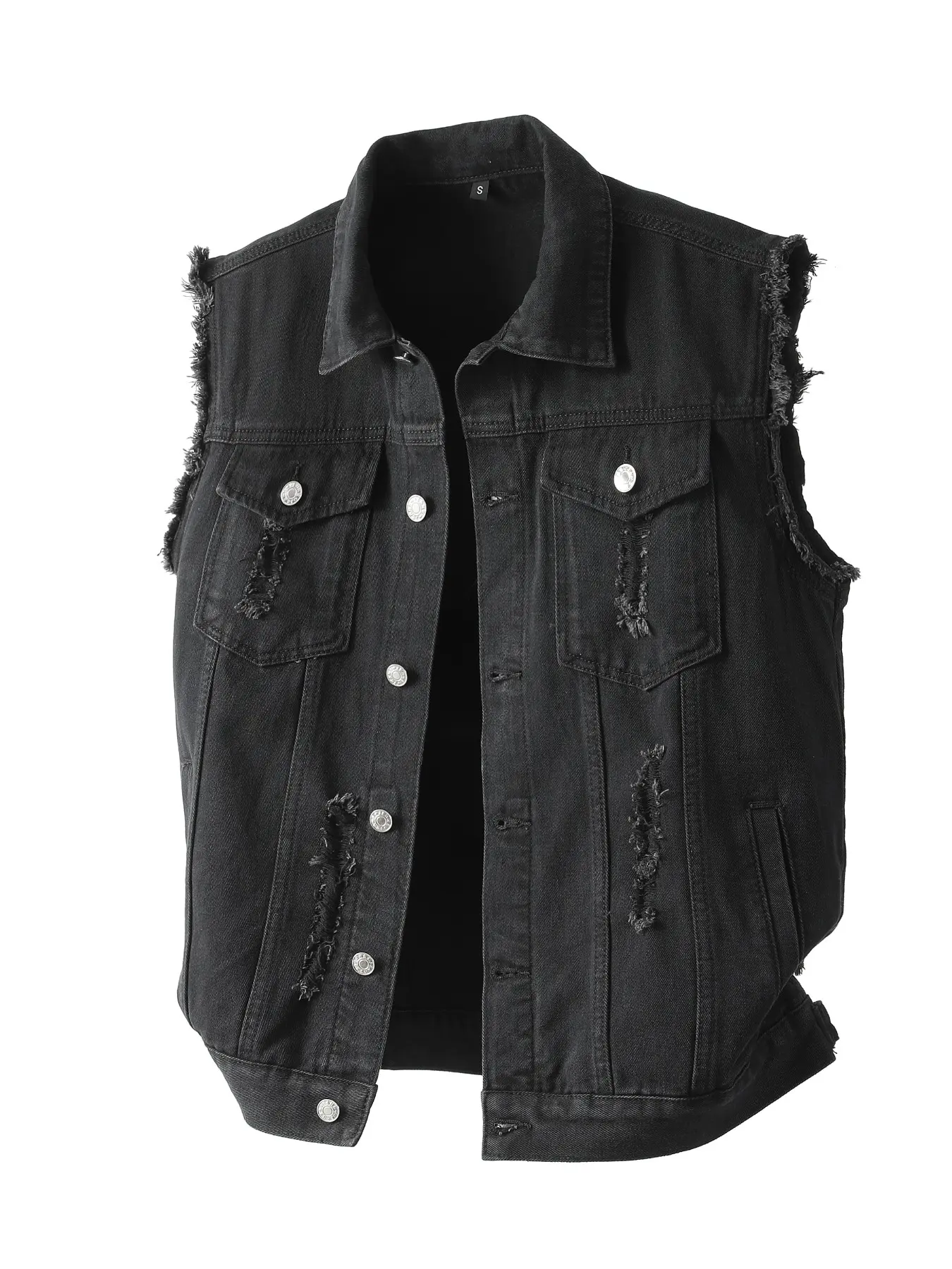 Spring Autumn Men's Denim Jacket, Retro Fashion Casual Ripped Vest, Long Sleeve Slim-Fit Lapel Button Closure, Street Style Outerwear