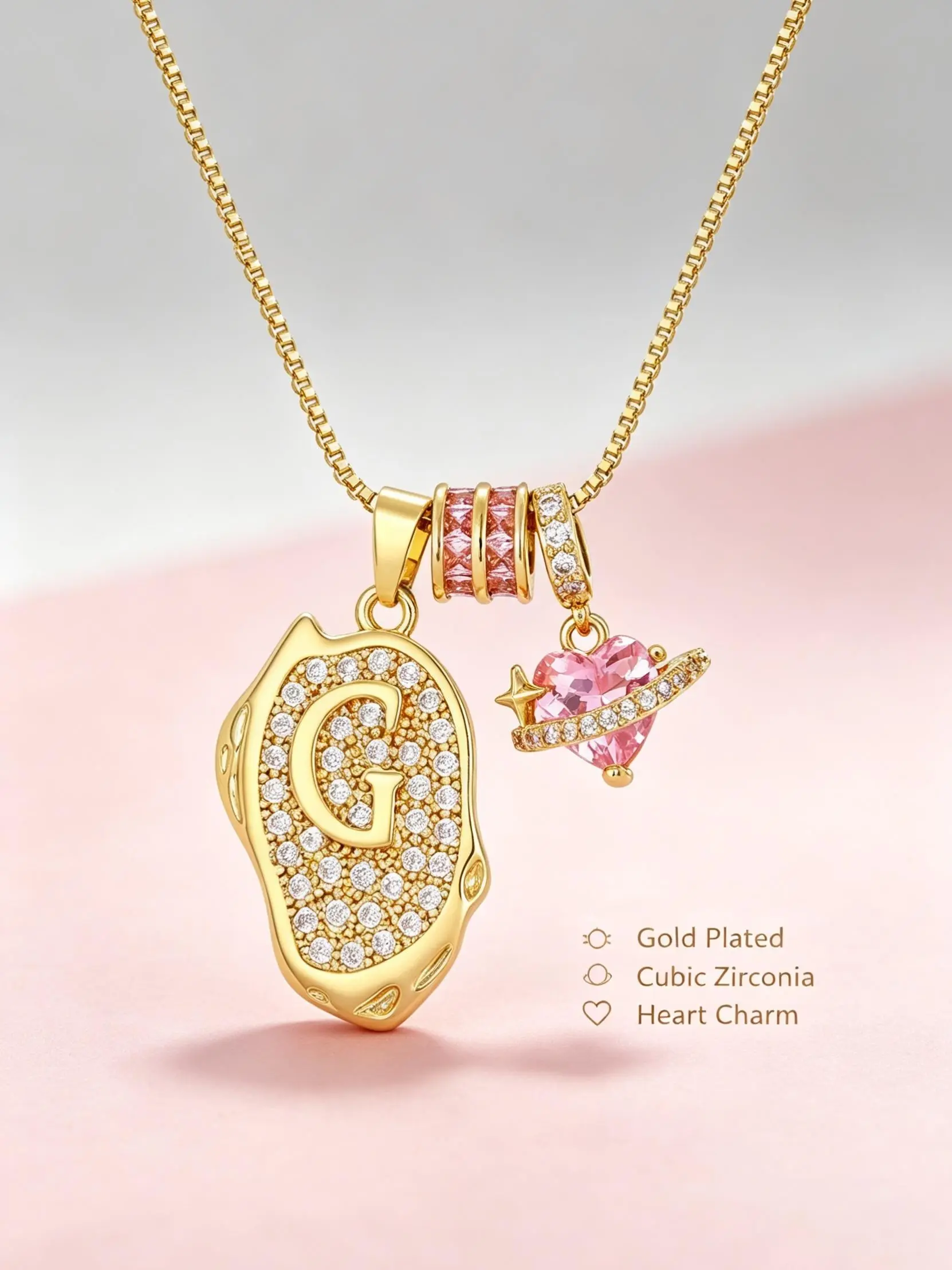 Gold irregular oval letter pendant with full diamonds for the letters A-Z (26 letters), Saturn heart pendant, women's snake chain necklace, Easter gift jewelry necklace, letter necklace, all Seasons Wear