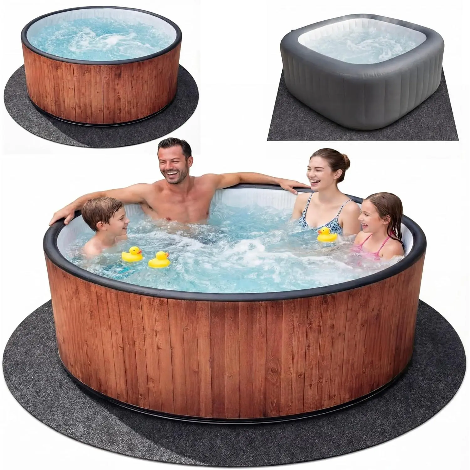 Upgraded 90 * 90 Round Hot Tub Mat, Extra Large Inflatable Hot Tub Pad Outdoor Indoor, Waterproof Slip-Proof Backing, Absorbent Spa Pool Ground Base Flooring Protector Mat