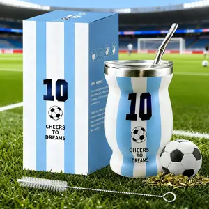 VEDKC Argentina # 10 Yerba Mate Cup Set with Bombilla Straw |   Stainless Steel Insulated Mate Gourd |   2026 World Soccer Cup Fan Gift for Him Men Boyfriend Dad