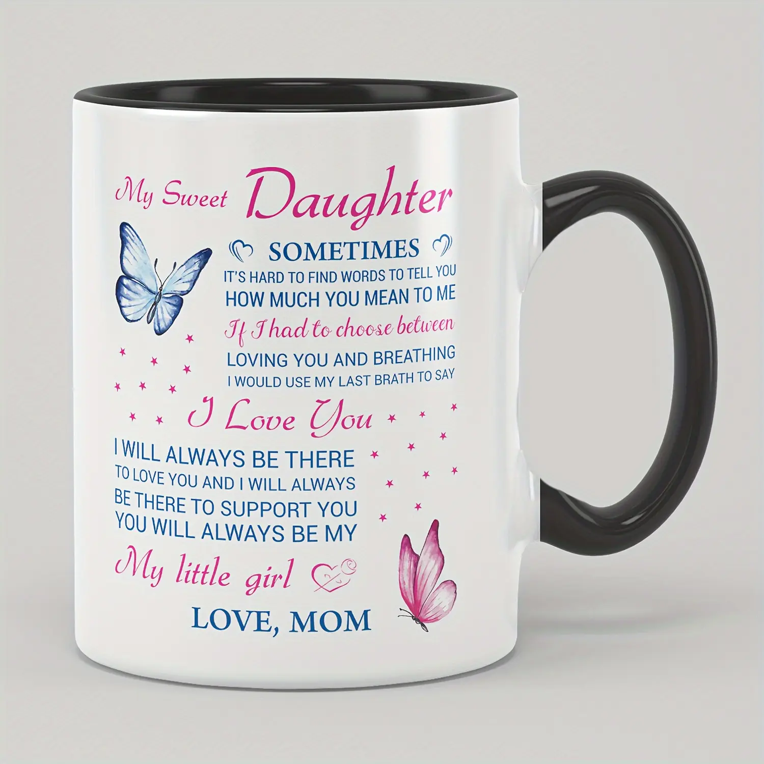 11oz Sweet Daughter Gift Mug - Heartfelt Coffee Cup from Mom with Inspirational Message, Butterfly & Heart Designs, Perfect for Birthdays, Holidays & Special Occasions, Special Occasion Mug | Glossy Finish Mug | Vibrant Design, Cute Coffee Mug