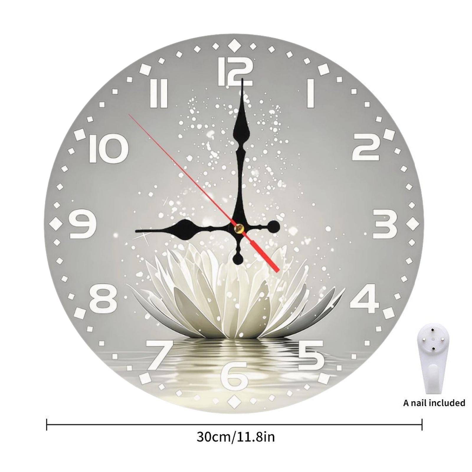 12 Inch Peaceful Lotus on Water Wall Clock | Silent Sweep Movement Spiritual Design, Ideal for Spa, Meditation Room, Home Office, Battery Not Included