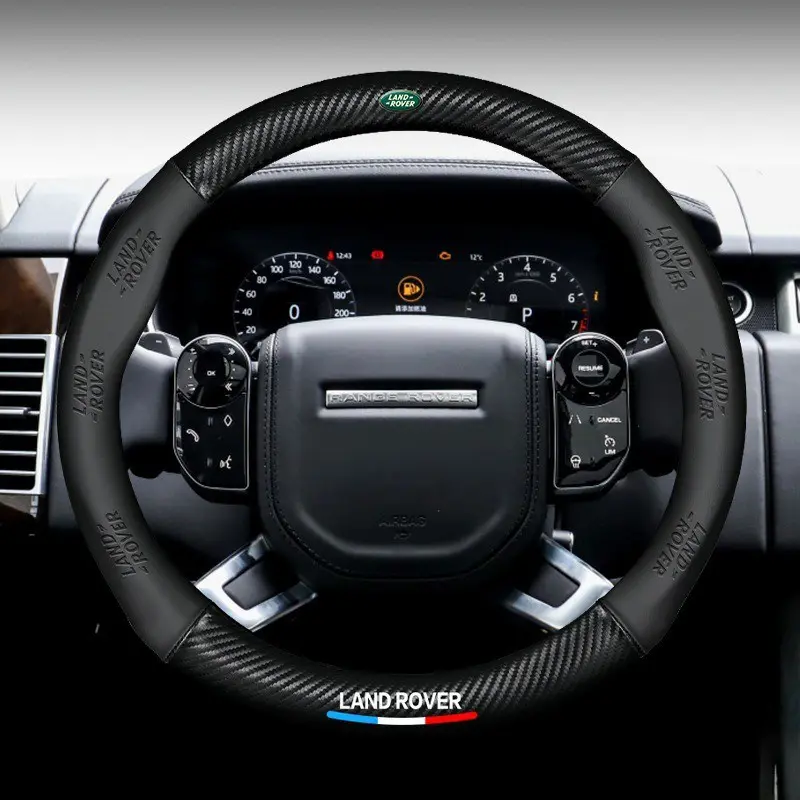 38cm Anti-Slip Car Carbon Fiber Leather Steering Wheel Cover For Land Rover Range Rover Evoque Velar Defender Discovery Freelander Auto Accessories