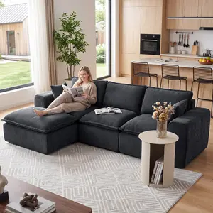 Spacious L-Shaped Modular Sectional Sofa for Living Room - 4-Seater Cloud Couch - Modern Design with Movable Ottoman - 108" Wide - Fully Compressed Comfort