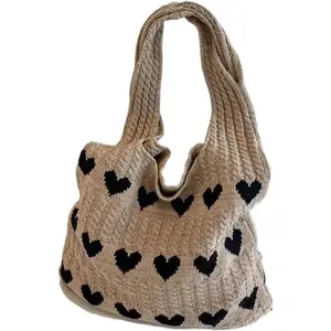 Women's Fashionable Casual Knit Fabric Tote Bag - Large-Capacity, Roomy Shape Shoulder Handbag for Leisure, Outdoor Shopping