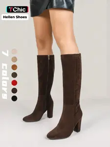 Women's Pointed Toe Knee High Boots, Classic Style, Winter Fashion, High Heel Side Zipper, Elegant Long Boot, Perfect Fall & Winter Shoes