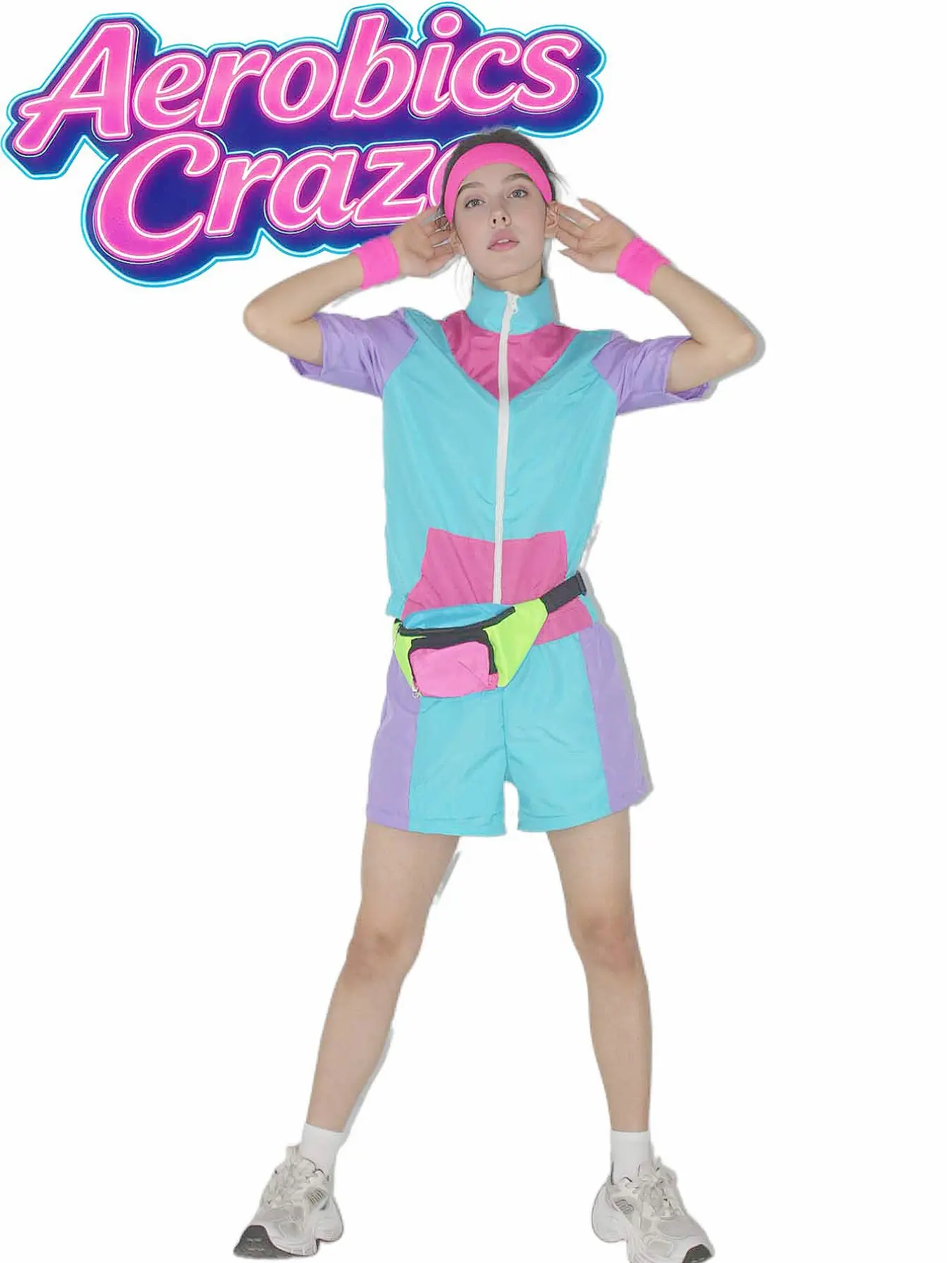 2-Piece Set, 80s Retro Macaron Color Patchwork Sportswear Outfit, Disco Vintage Party Cosplay Costume, Loose-Fitting, All Seasons