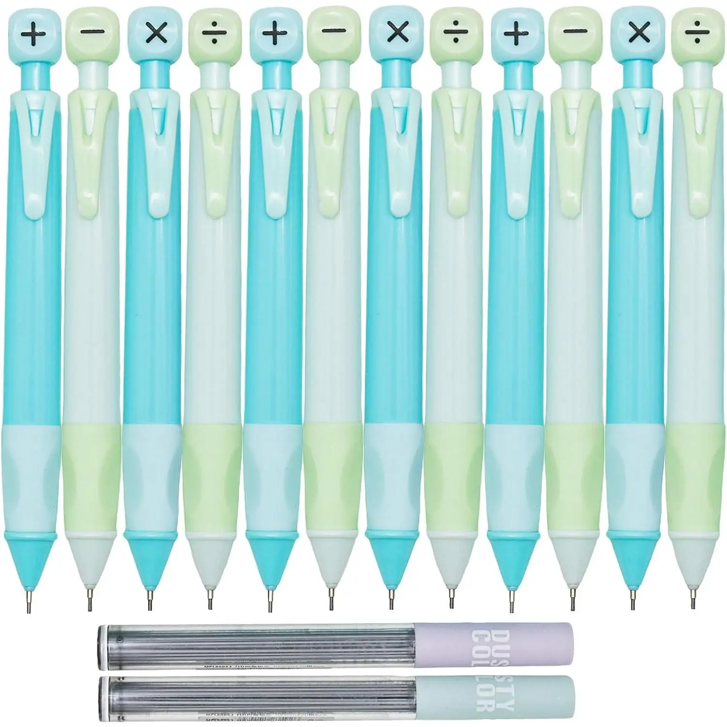 Mechanical Pencil Set, 12-Count 2B 0.9mm Mathematical Symbols Mechanical Pencils with Automatic Lead Advancement System, 40-Count HB Lead Refills, 5.04 Inch Office Stationery for Students