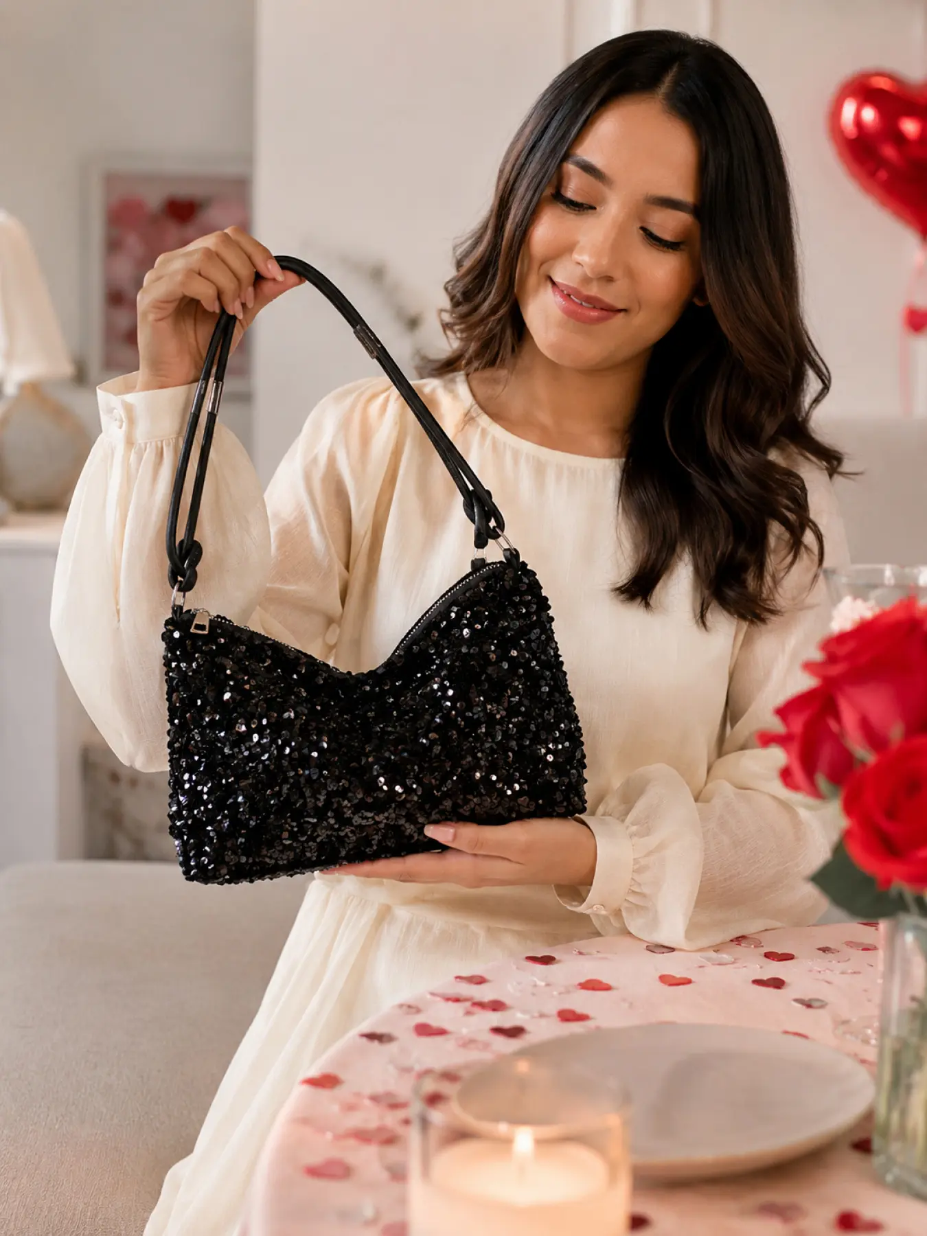 Korean Style Glitter Handbag for Women Chic Sequin Shoulder Purse with Party Ready Design, Fashionable Bling Bag, Perfect Evening Bag for Wedding Guest Outfit, Birthday, Christmas Gift for Girlfriend, Mom and Wife, Luxury Fashion Statement Bag