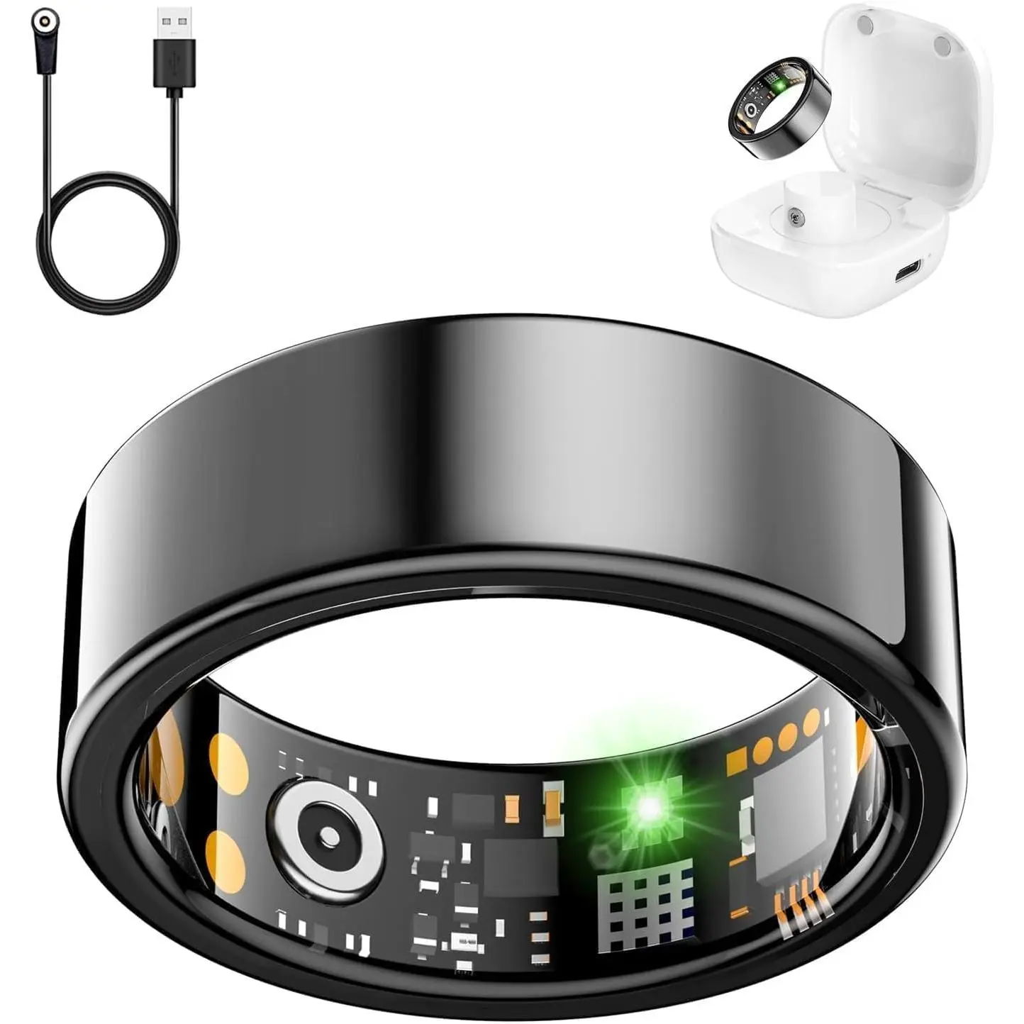 Slim-Fit Gold Titanium Smart Ring - Heart Rate Sensor, Pedometer, Blood Pressure Monitor, Calorie Tracker, Multi-Sport USB-Enabled Wearable for Men’s Workout & Daily Health Monitoring, Sleep Tracking, Lightweight Android-Compatible Gift, Blood Oxygen Satu
