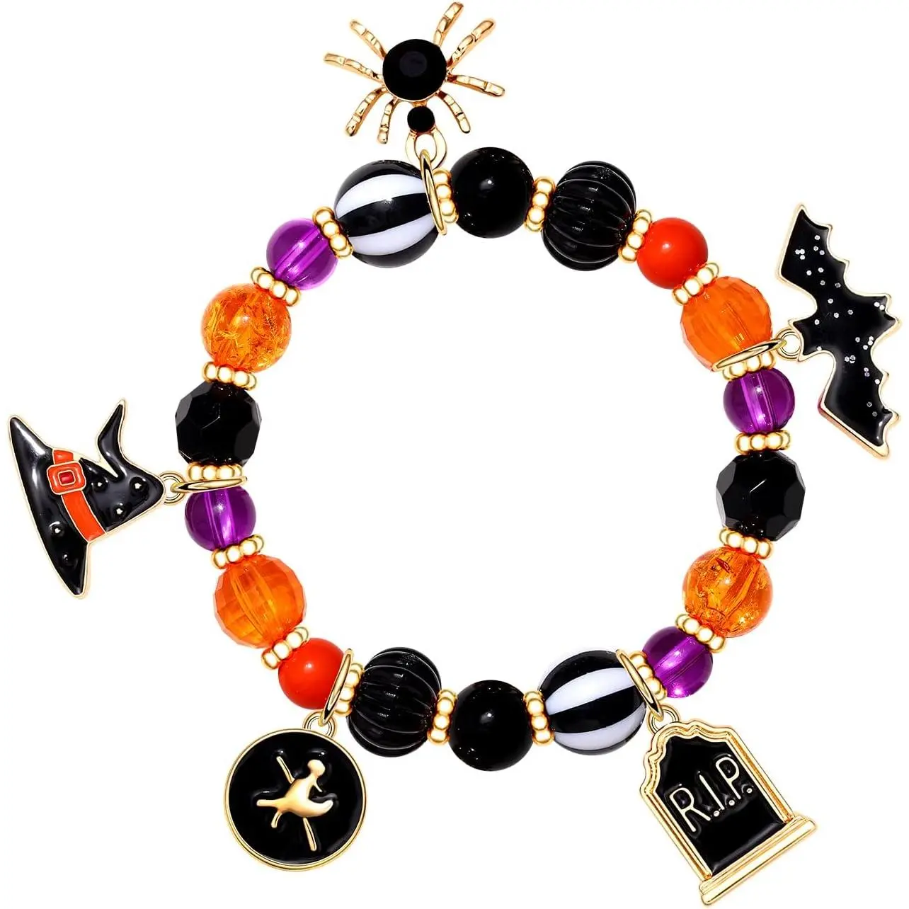 Halloween Bracelets  Pumpkin  Charm Bracelets Gifts Stretch Beaded Bracelets for Women