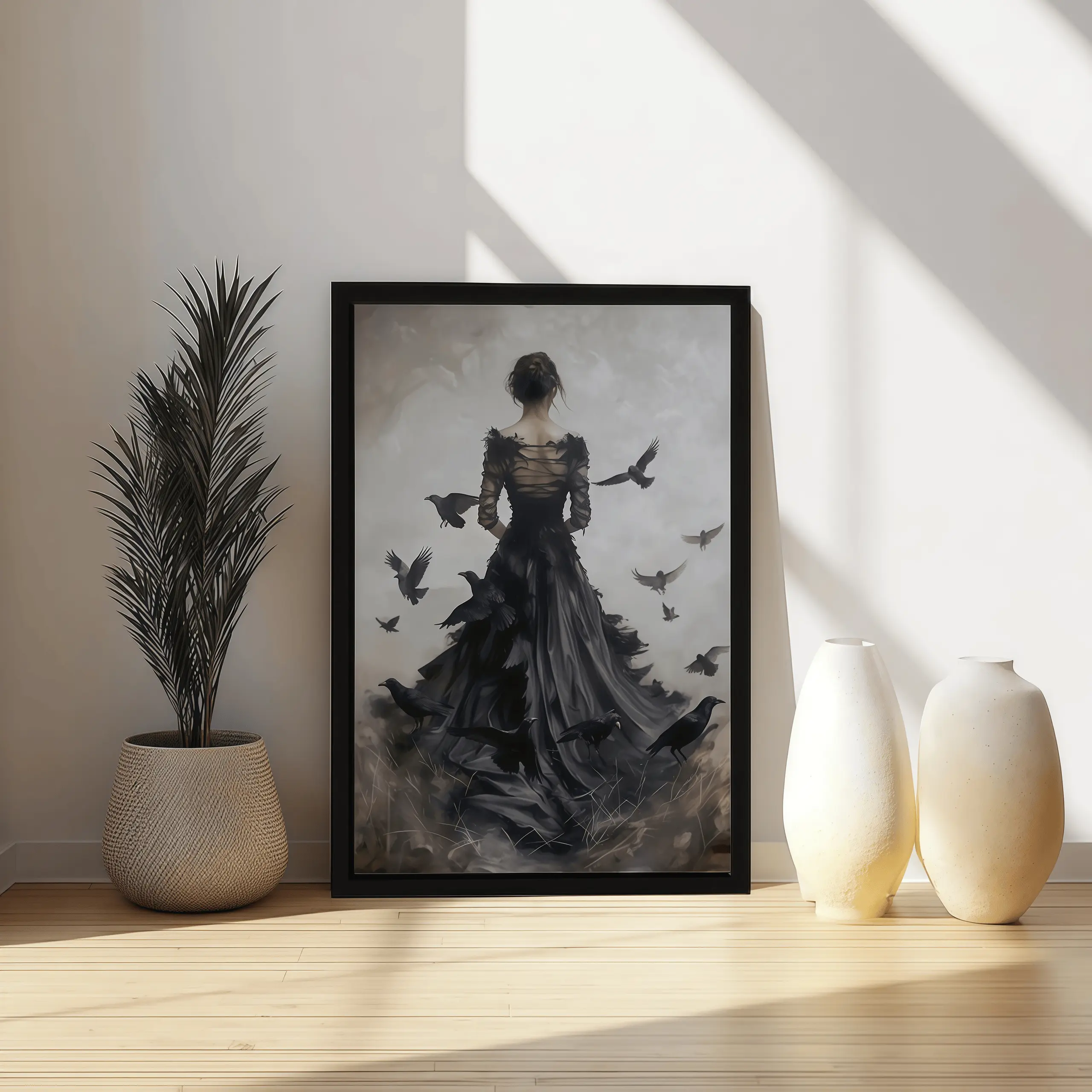 Lady of the Crows Dark Gothic Art Print - Framable Artistic Bedroom Decor, Victorian Witchy Wall Accent, Dark Academia Raven Home Gift, Gothic Wall Art, Dark Academia Decor, Witchy Room Decor, Vintage Gothic Poster, Raven Art Print, Halloween Decor,