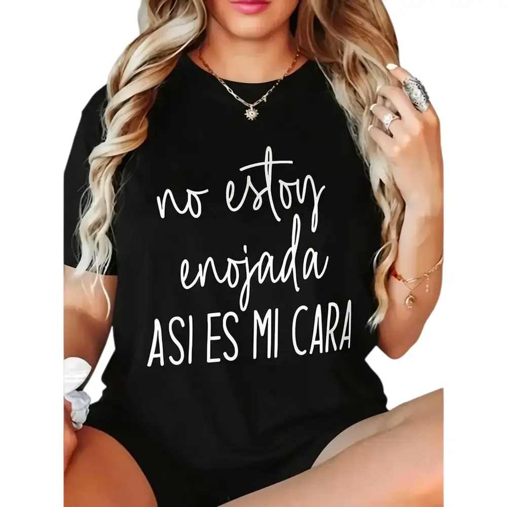 Raglan Sleeve Black No Estoy Enojada Spanish Quote Casual Tee Summer Personalized Short Sleeve T-Shirt Unisex  Fabric Breathable Everyday Fit Minimalist Style