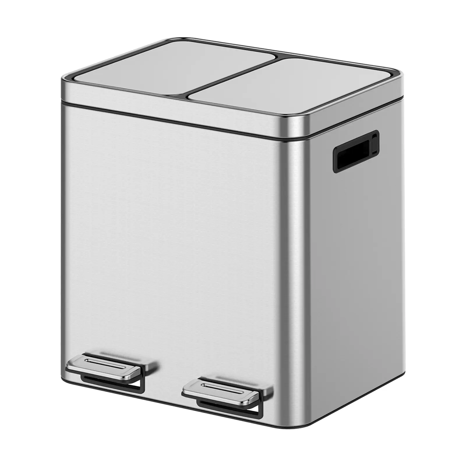 Stainless Steel Trash Can with Dual or Triple Compartments - 8-16 Gallon Capacity, Step-On Pedal, Removable Buckets, Quiet-Close Lids - Durable Indoor Recycling Bin for Kitchen, Home, or Office