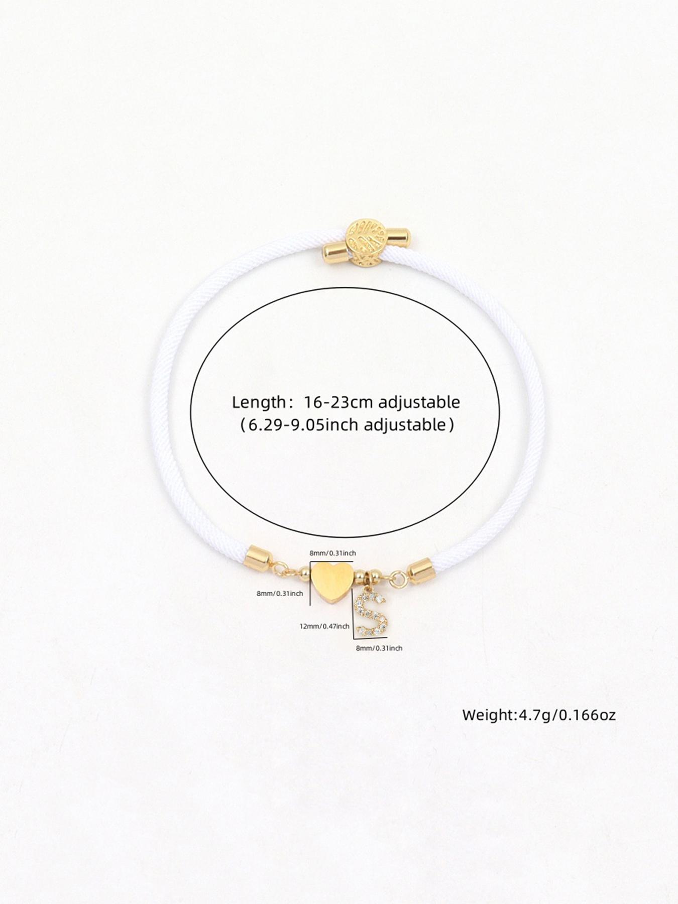 Initial Heart Charm Letter Link Bracelet, Fashion All-match Jewelry for Women, Retro Adjustable Rope Bracelet for Daily Use