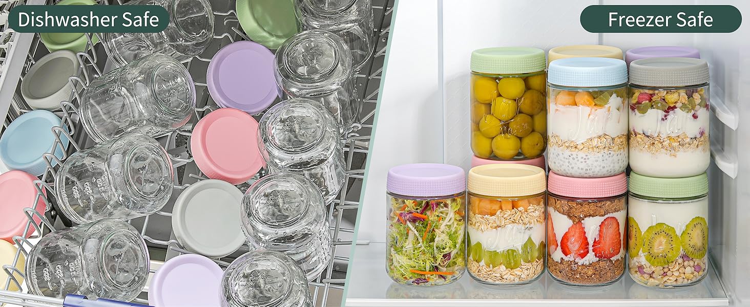 4-Pack 16oz Overnight Oats Containers with Airtight Lids - Jars with Measurement Marks for Yogurt, Meal Prep & Chia Pudding, Stackable & Leakproof