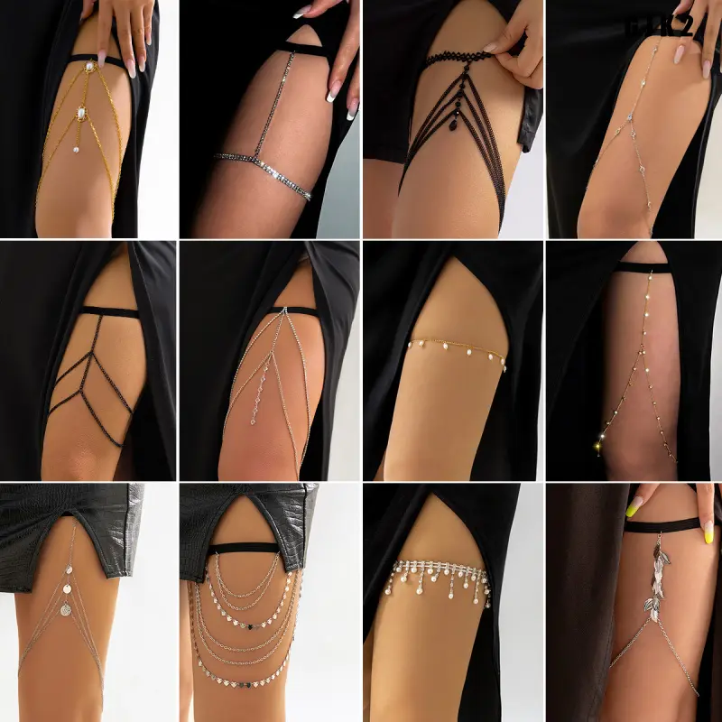 Boho Thigh Chain Multi‑Layer Leg Chain Rhinestone Imitation Pearl Body Jewelry for Women Party Nightclub