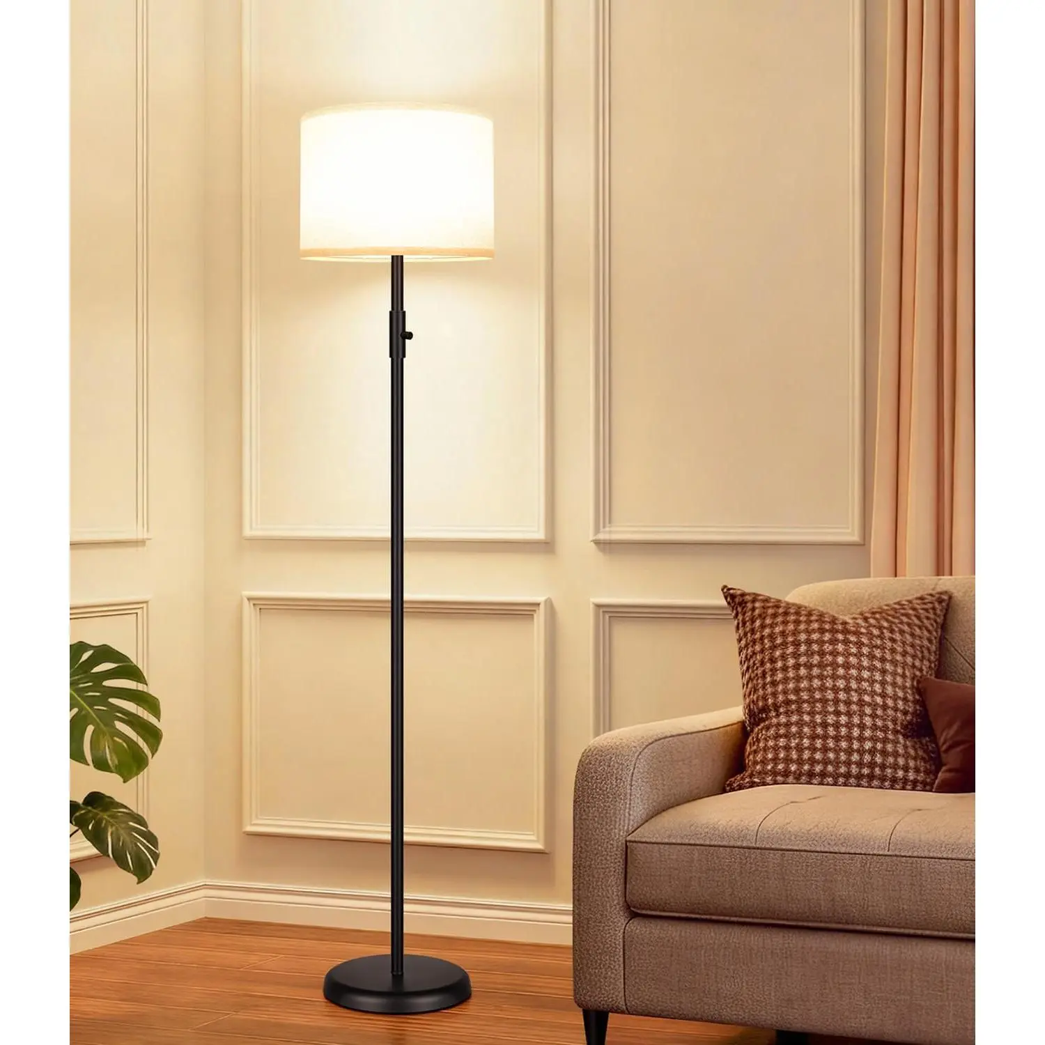Dimmable Floor Lamp for Living Room, 1000 Lumens Bulb Included, Modern Floor Lamps Simple Design with Linen Shade, Tall Standing Lamp for Bedroom Office Dining Room, Black Pole Lamp