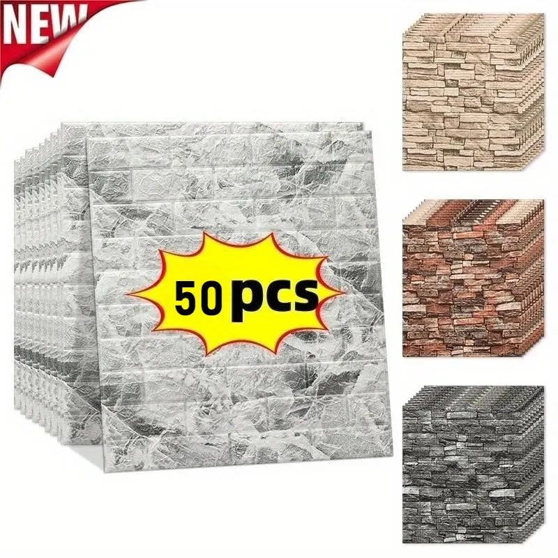 50pcs Vintage Brick Decorative Wallpaper, Self-Adhesive Foam Wall Panels, Easy Clean and Cut, Ideal for Living Room, Kitchen, Bedroom, Office Decor