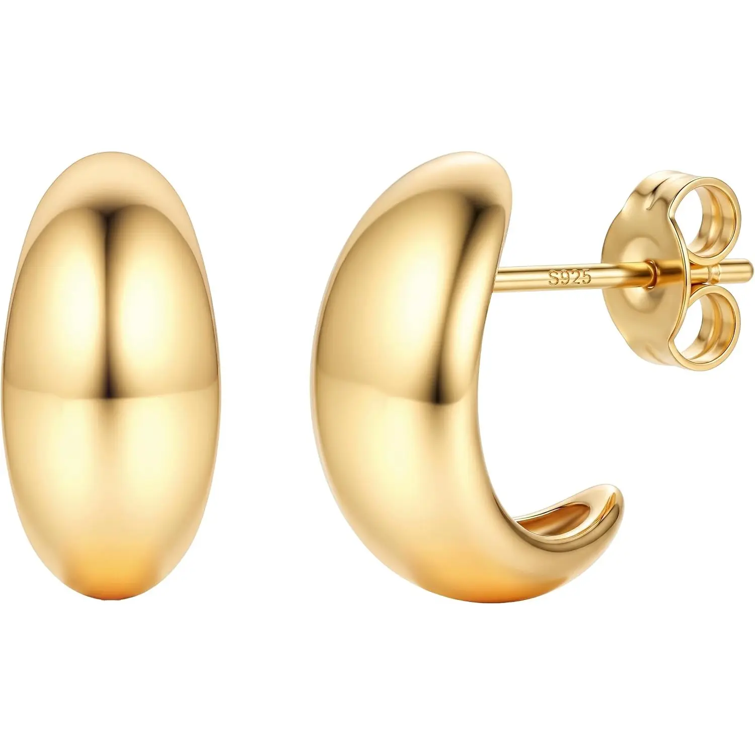 Women's Chunky Statement Huggie Hoop Teardrop Earrings Set, 925 Sterling Silver Post Hypoallergenic Lightweight, Gold & Silver Tone Daily Wear Fashion Jewelry Gifts for Ladies, Hypoallergenic Earrings Set