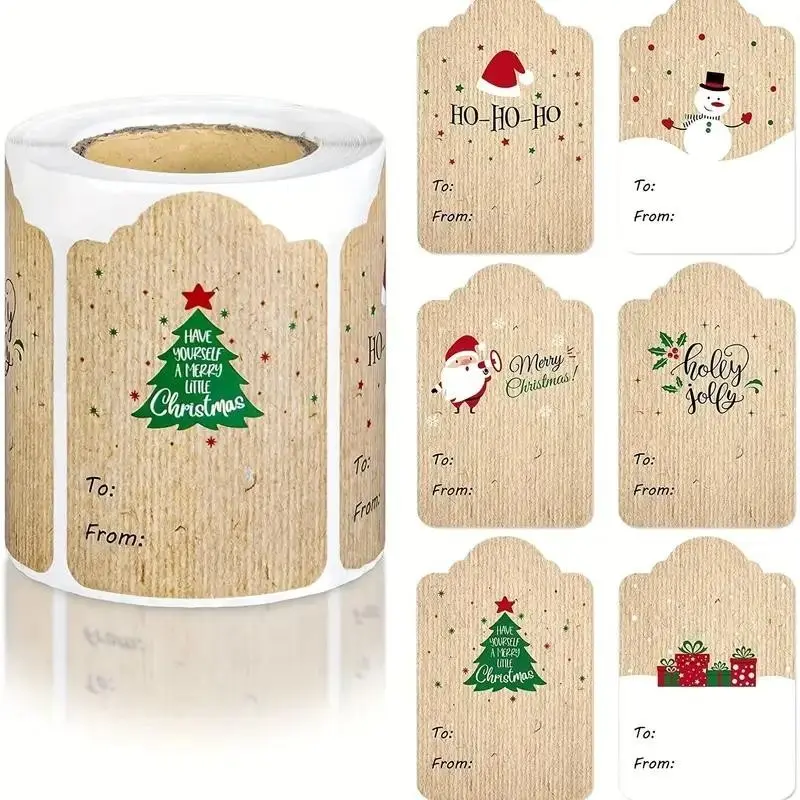 300 Christmas Labels Per Roll, Santa Claus Stickers, Adhesive Tags for Holiday Gifts, Festive Decoration for Birthdays and Holidays