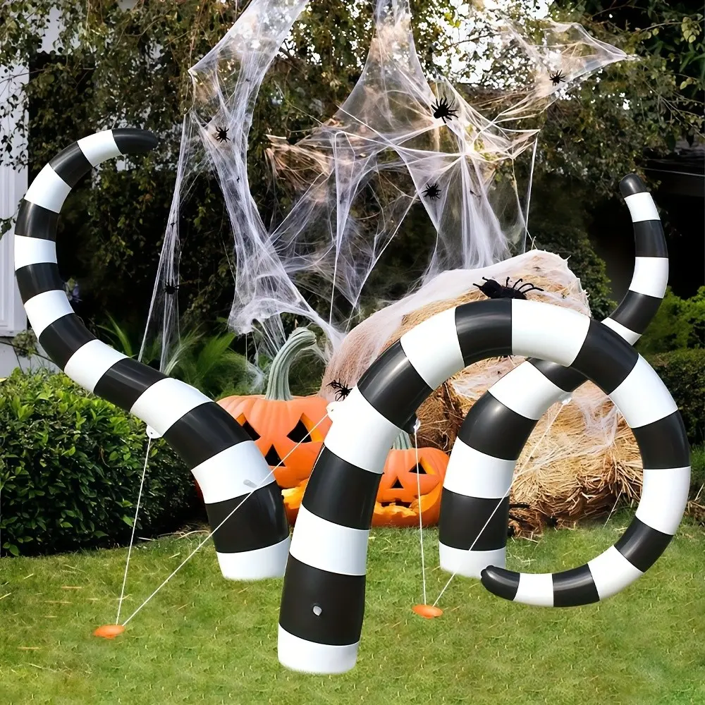 Inflatable Outdoor Halloween Decorations, 3pc Giant Inflatable Snake, PVC Ghost House Props, Christmas and Summer Lawn Decor