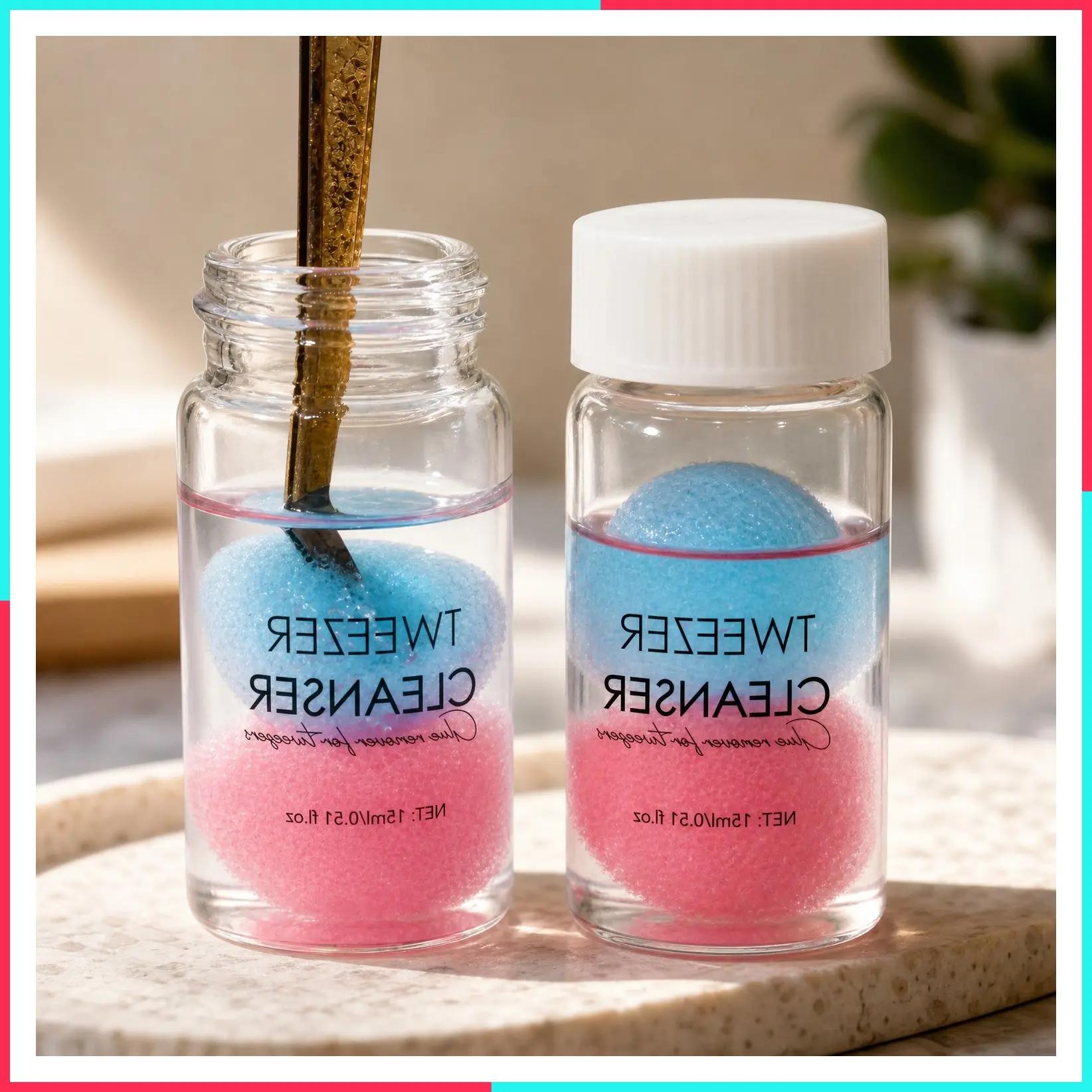 2 Bottles Eyelash Extension Tweezer Cleanser & Glue Remover Liquid for Lash Tools with 2 Sponge Balls