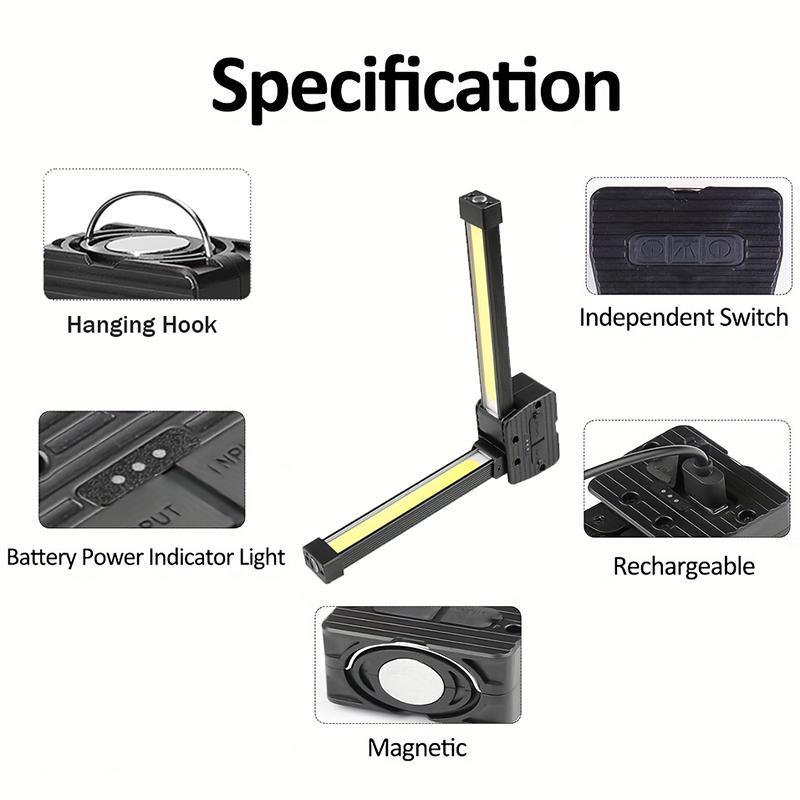 1PC Rechargeable LED Work Lights, Portable Gym Lamp for Posing, 21 Modes Flashlight with Magnetic , 180° Rotate Foldable with Hang Hook Camping Lamp for Camping, Car Repair, Workshop, Emergency