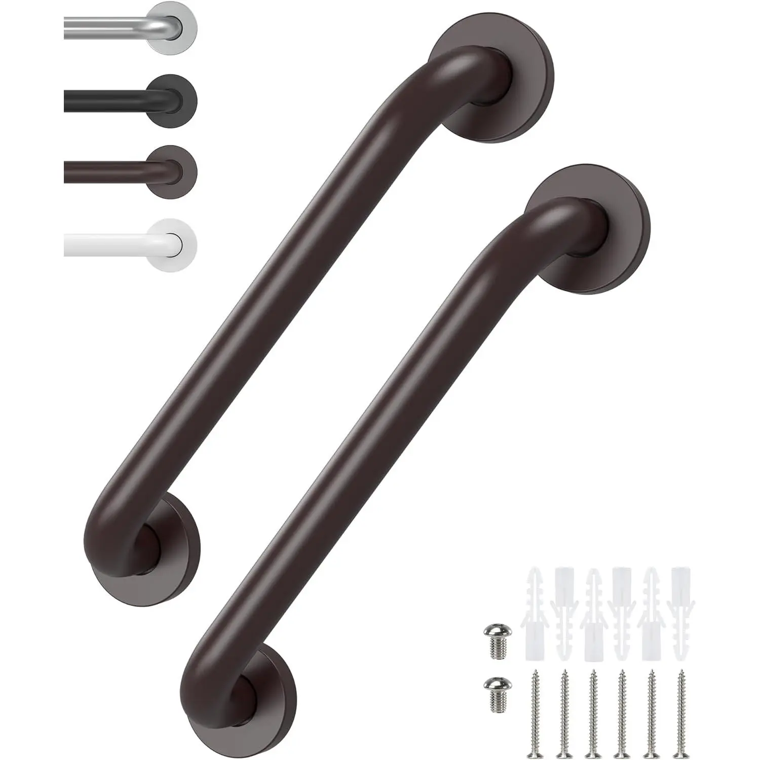 Stainless Steel Bathroom Safety Grab Bars (2 Pack, 12" Size) - 12 Inches Oil Brown Wall-Mounted Assist Handles for Seniors with Concealed Screws