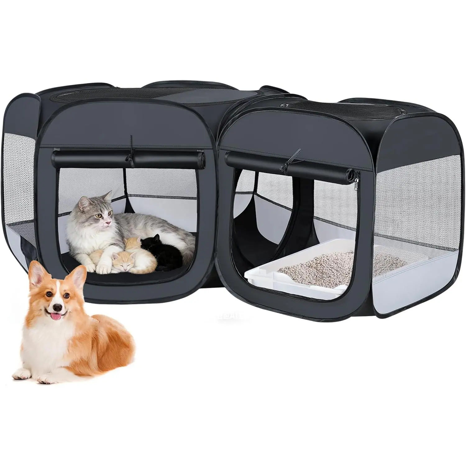 Kitten  Playpen,  Cage Indoor,  Tent,  Crates for Indoor Cats-M | 2 in 1  Play Pen, Collapsible  Cage Crate for Indoor Cats, Independently Usable  Tents,  Enclosure Kitten Playpen