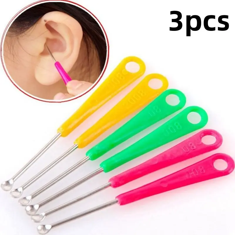 3-Piece Ear Cleaning Kit, Metal Ear Pick, Ear Scraper, Ear Spoon Set, Facial Beauty Accessories, Random Color Ear Spoons, Earwax Removal Set