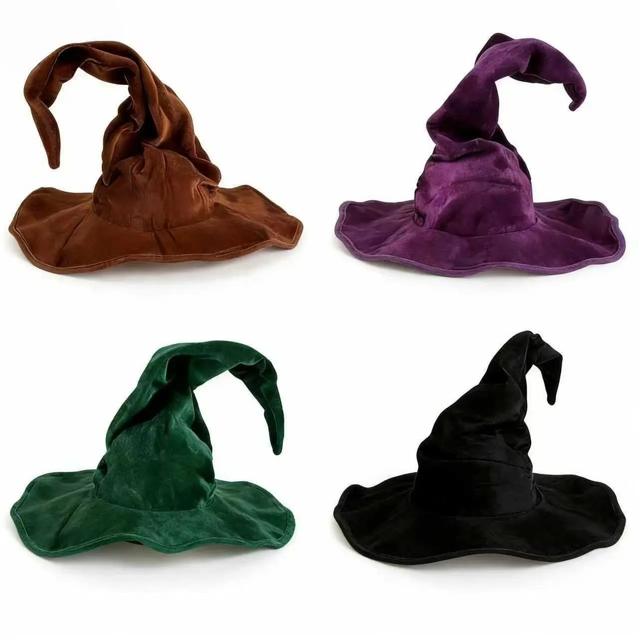 Crushed Velvet Witch Hat – Elegant Pointed Wizard Costume Hat, Halloween Party Cosplay Accessory, Vintage Magic Sorceress Cap for Women & Men, Soft Foldable Travel Prop