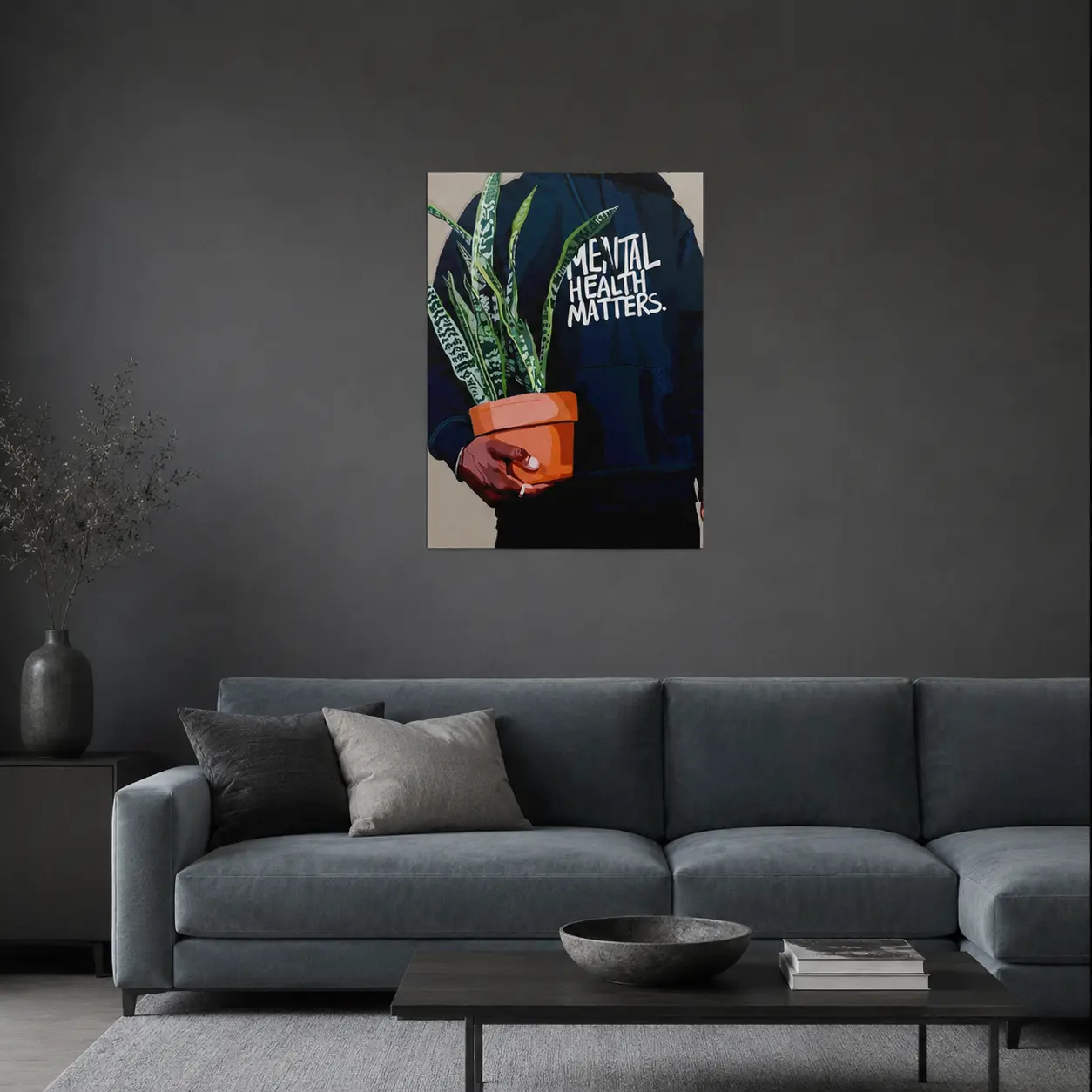 Wood Frame, A Black Printable Wall Art, Celebrating Black Culture and African Heritage, Focused on Mental Health Theme, Showcasing Black Art and Representation, Suitable for Living Room and Bedroom Decor, Offered as Framed Poster Print.