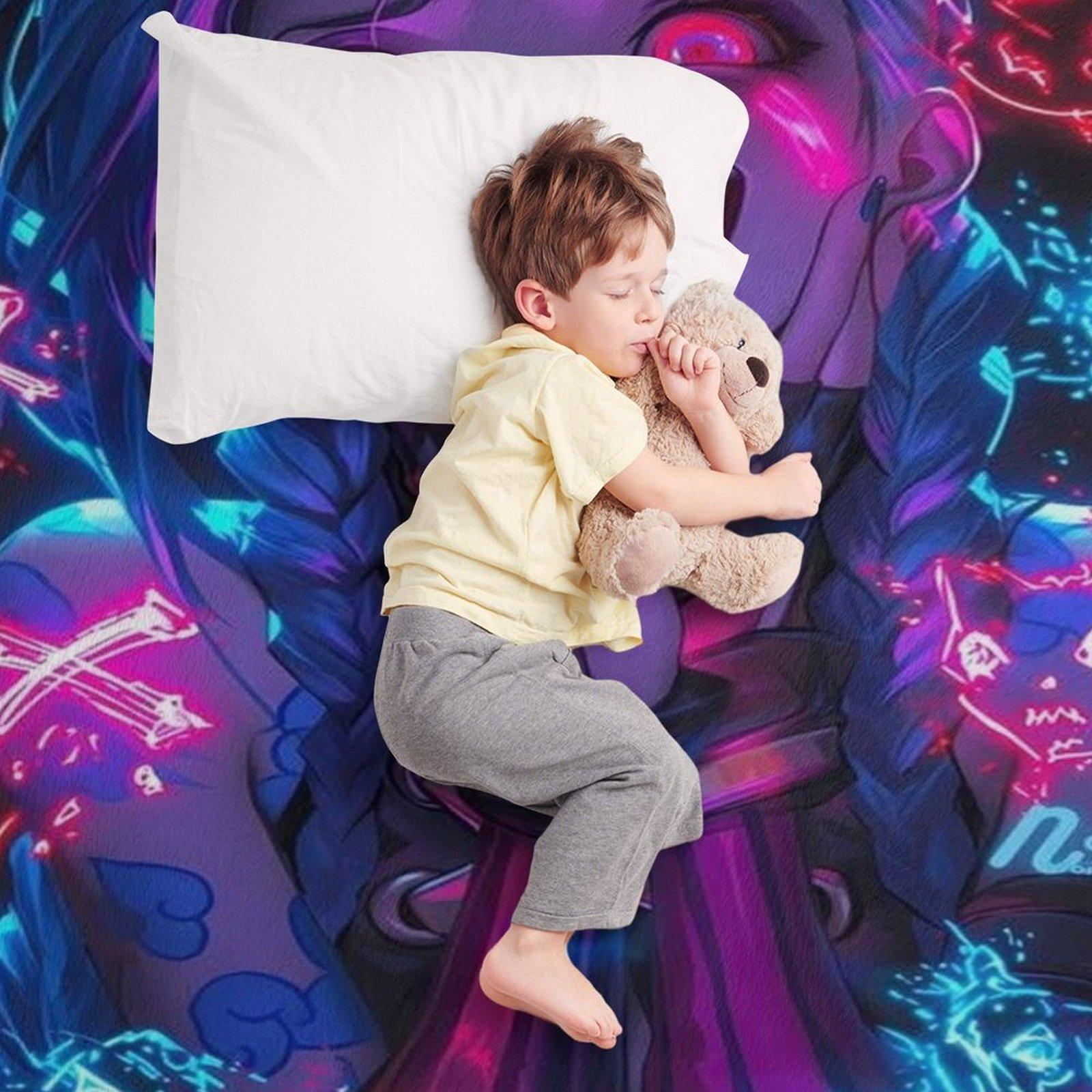 Crazy Jinx Neon Graffiti Blanket | Epic Arcane-Themed Flannel Throw