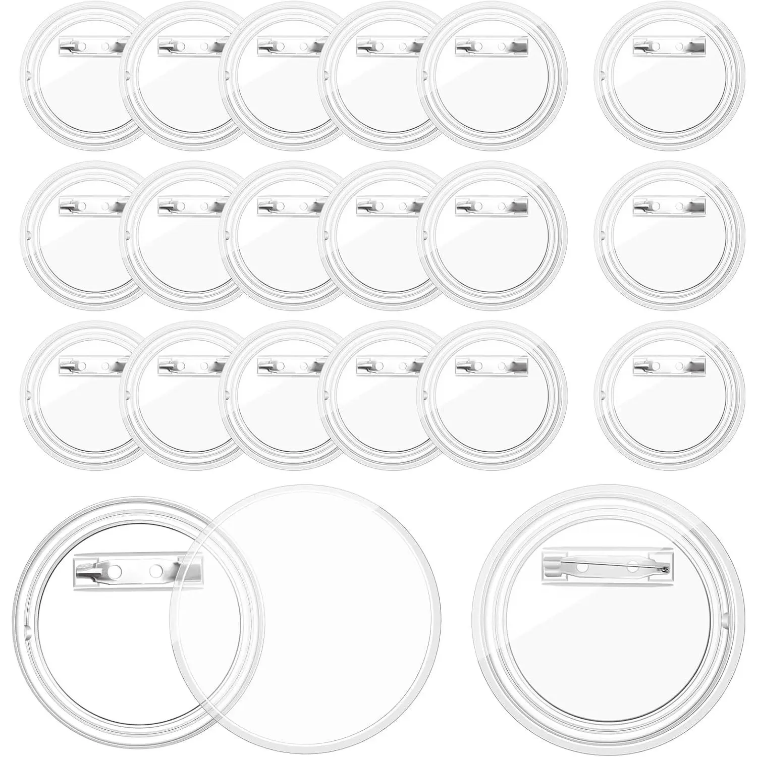 1.7 Inch Clear  Button Pins - 20 Pack DIY Custom Design Buttons, Pin Backs & Blanks for Sublimation, Crafts, Photo Badges for DIY Gifts & School Projects,Teams, Events Badges