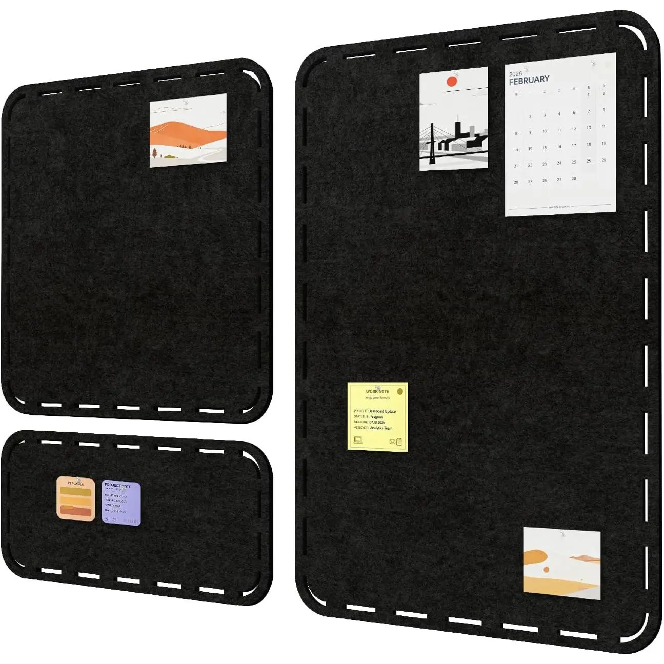 Olanglab Bulletin Board 32"x24" Alternative Felt Cork Board 3-Pack, Multi-Size Set with 50 Push Pins, Dashed Line Pin Board, Office Home Decor (Black, Medium)