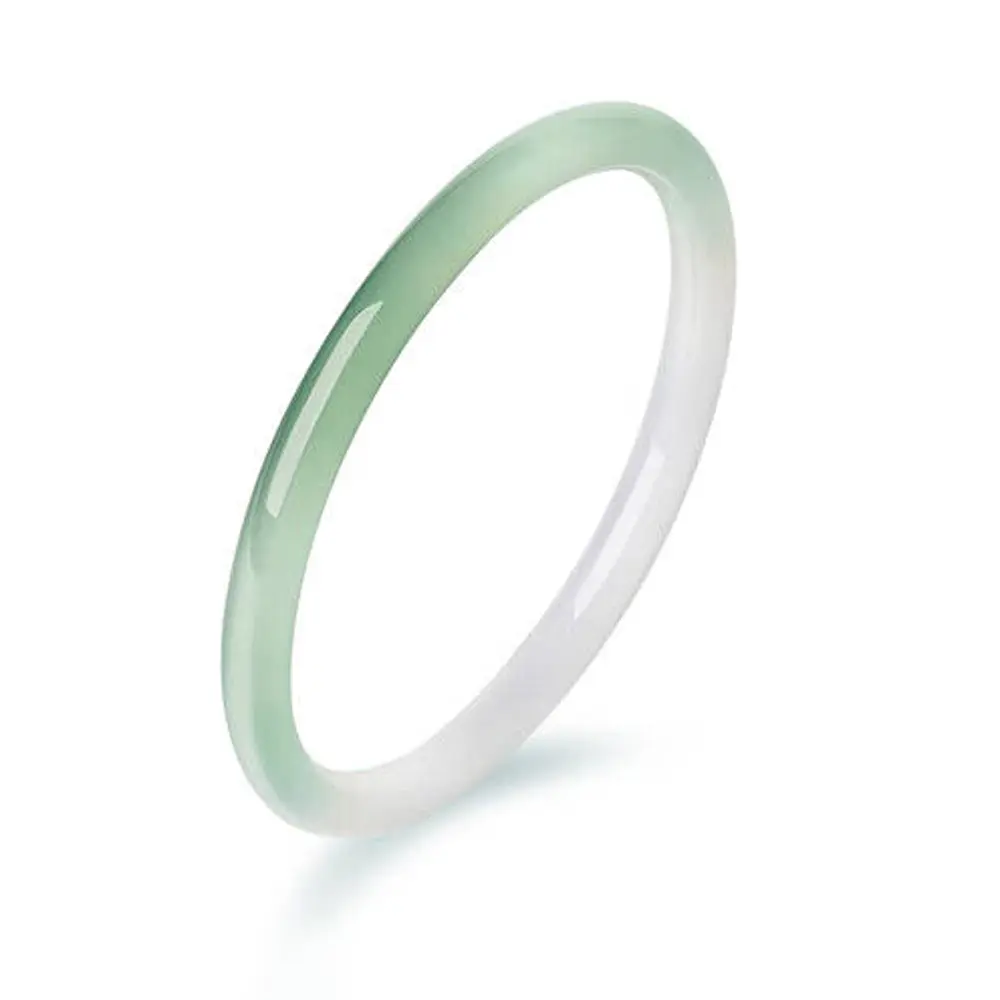 Gradient Emerald Green Chalcedony Bracelet with Half Mountain and Half Water Design, Elegant Jade Bangle, Ideal Jade Gift for Mom with Gradient Green Shades