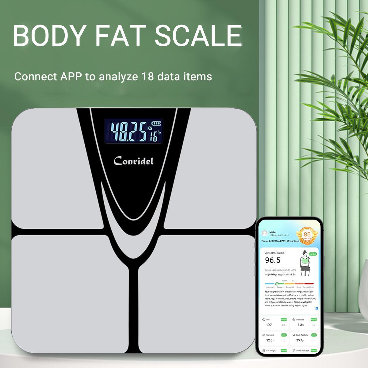 Smart Scale for Body Weight, Bluetooth Digital Bathroom Scale for BMI and Body Fat, Body Composition Monitor with Smartphone App
