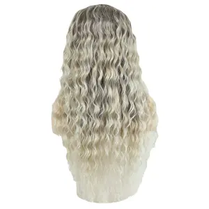 Grayish Gold Side Part African Small Curly Long Wig 26 to 28in