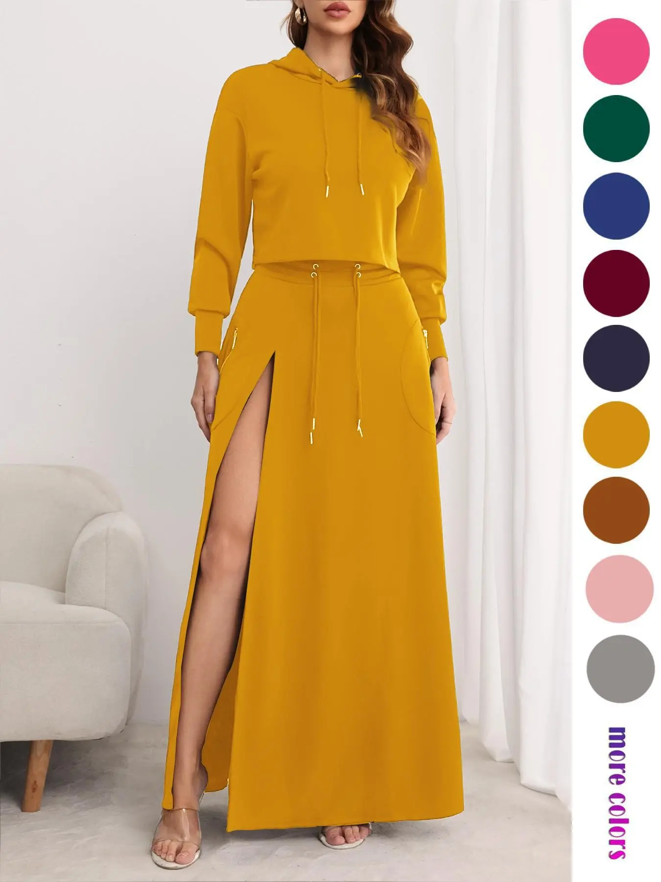 Women's Casual Sporty Long Sleeve Sweatshirt Jacket and Skirt Set, Two-Piece, Simple Design, Perfect for Daily Wear