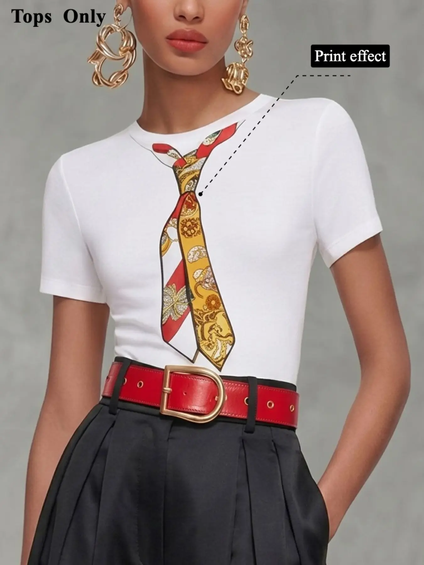 Short Sleeve Slim Fit Printed Round Neck T-Shirt Top, Stylish Casual Wear, Perfect for Daily, Comfortable and Trendy Design, Casual Everyday Tops