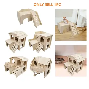 Hamster Seesaw Swing, Solid Wood Small House Nest, Hamster Hide, DIY Cage Accessories for Gerbil & Golden Bear, Pet Exercise Toy Set, Wooden Hamster Cage