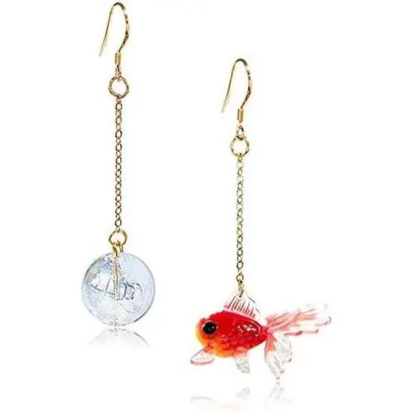 Funny Cute    Fish in Bag Dangle Earrings  Asymmetry Lightweight Goldfish Dangle Drop Earrings   for Women