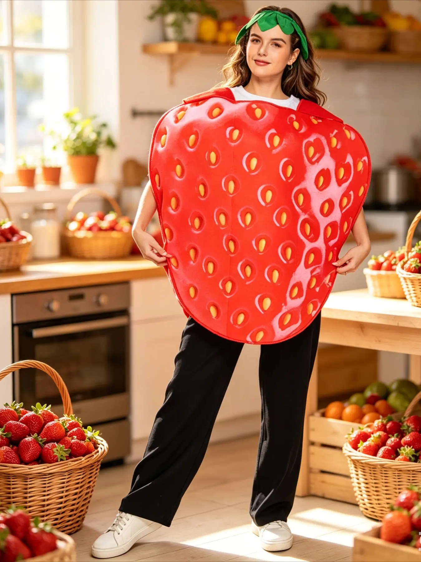 Adult Fun Strawberry Shape Cosplay Costume Fruit Theme Halloween Party Carnival Stage Performance Outfit