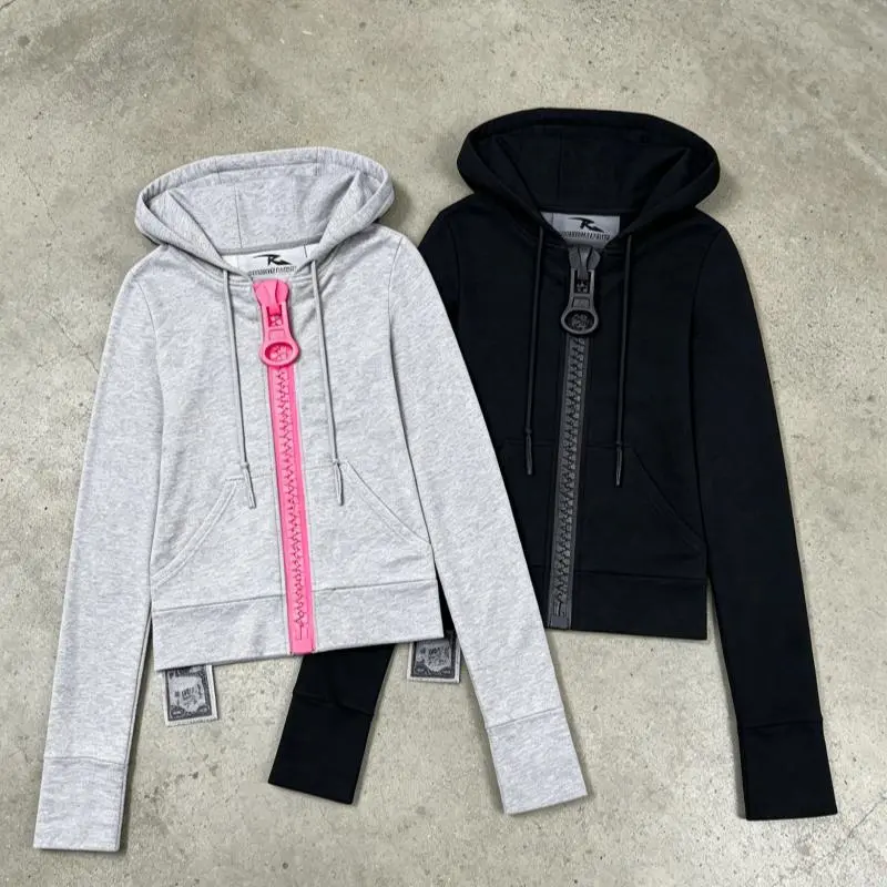 Y2K Harajuku Casual Hoodie Blank Extra Big Zipper Long Sleeve Sweatshirt Trendy Hip Hop Strange Streetwear Unisex Slim Clothing
