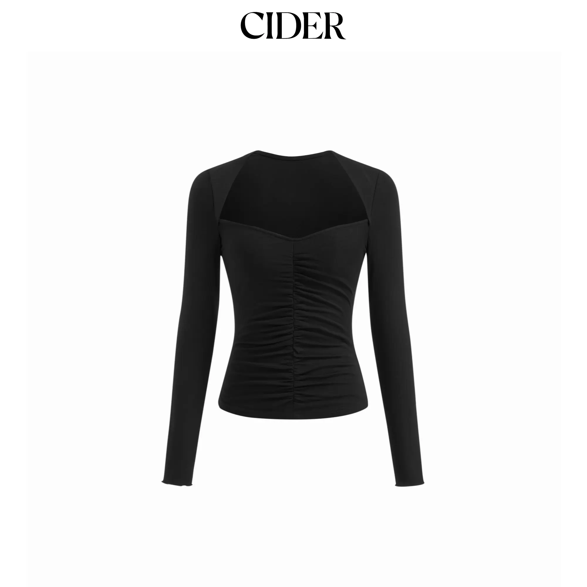 Cider Square Neck Long Sleeve Ruched Top SohoChic