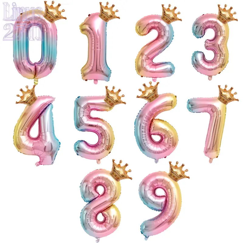 40 Inch Gradient Rainbow Number Foil Balloon with Golden Crown, Large Digital Aluminum Balloon, Princess Theme Kids Birthday Party Decorations, Baby 1st Birthday Photo Props, Colorful Crown Number Balloon 0-9, Sweet Girl Birthday Backdrop Supplies, Ideal