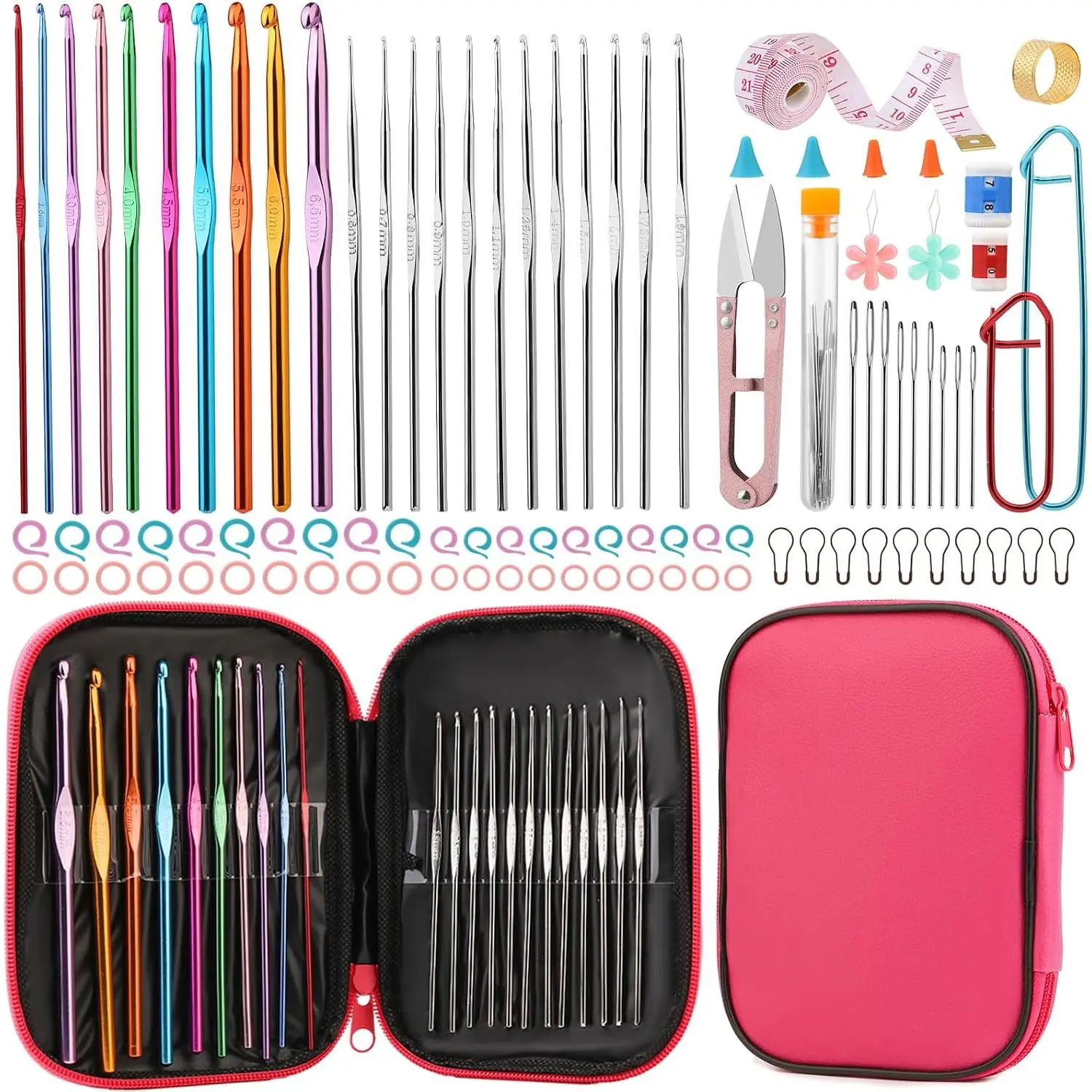96 count Crochet Hooks Kit, Medal Crochet Hooks Crochet  | Crochet Hooks Set with Storage Bag,  Markers and Large-Eye Blunt  for Experienced Crochet Hook Lovers
