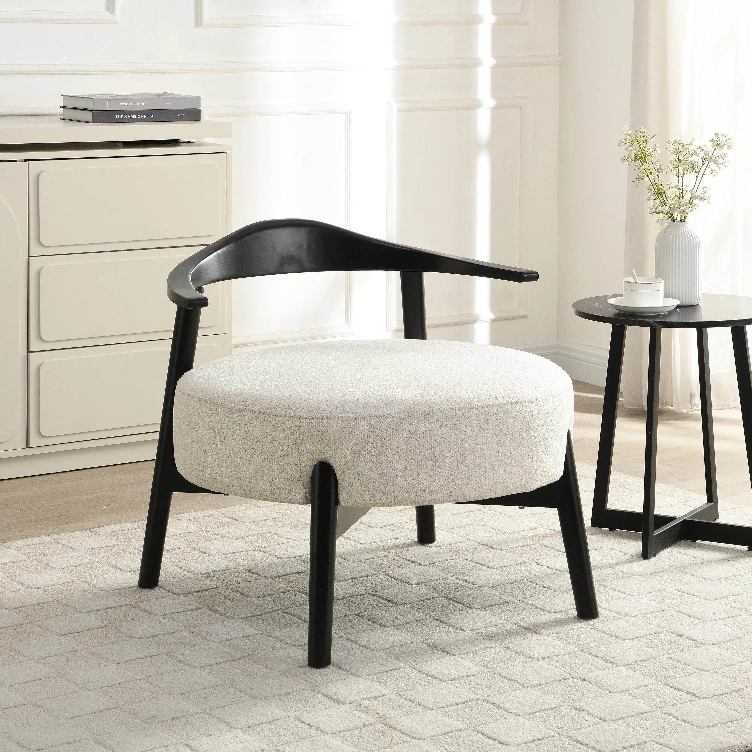 ARCH Upholstered Accent Armchair Modern Living Room Chair Reading Chair for Sunroom Bedroom Beige Fabric Single Sofa Chair with High Back Support 300lbs Capacity Comfy Cozy Seat, Dining Room Chairs for Kitchen, Dining Room, Living Room